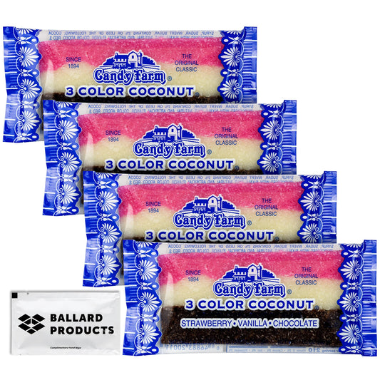 Candy Farm Neapolitan Coconut Candy Slices  4 Bars of Nostalgic Candy of Coconut  Old Fashioned Candy  Bundle with Ballard Products Moist Towelette