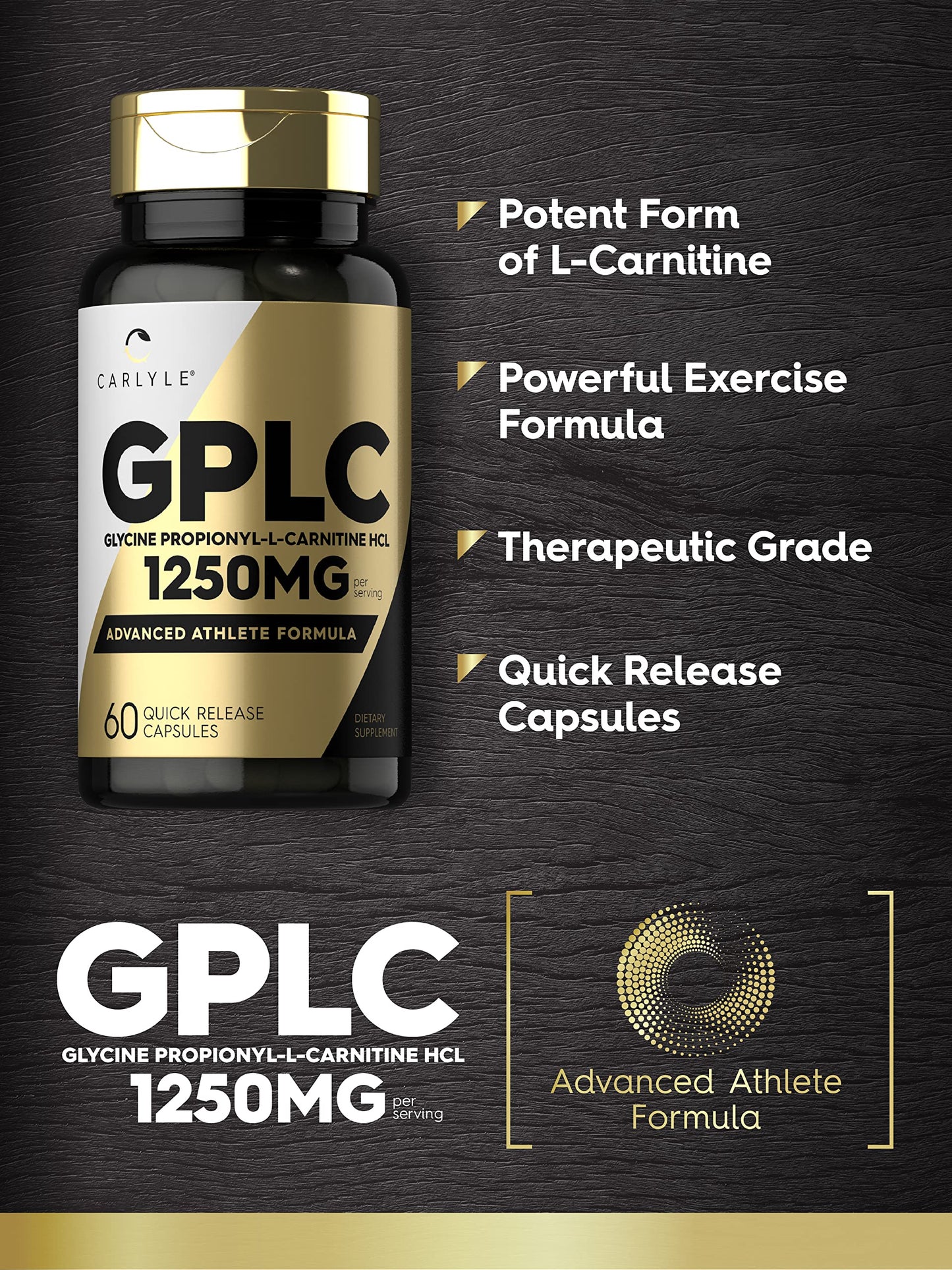 Carlyle GPLC Glycine Propionyl-L-Carnitine HCL Supplement | 1250mg | 60 Capsules | Advanced Athlete Formula | Non-GMO, Gluten Free