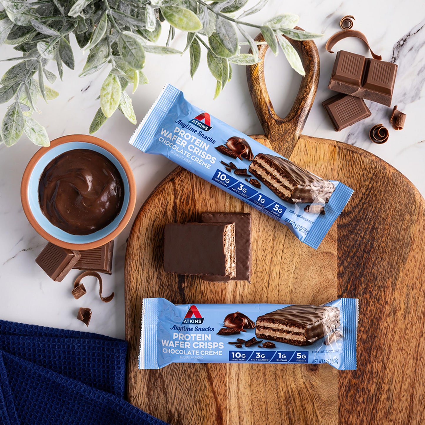 Atkins Chocolate Crème Protein Wafer Crisps, Protein Dessert, 4g Net Carb, 1g Sugar, High in Fiber, Keto Friendly, 5 Count