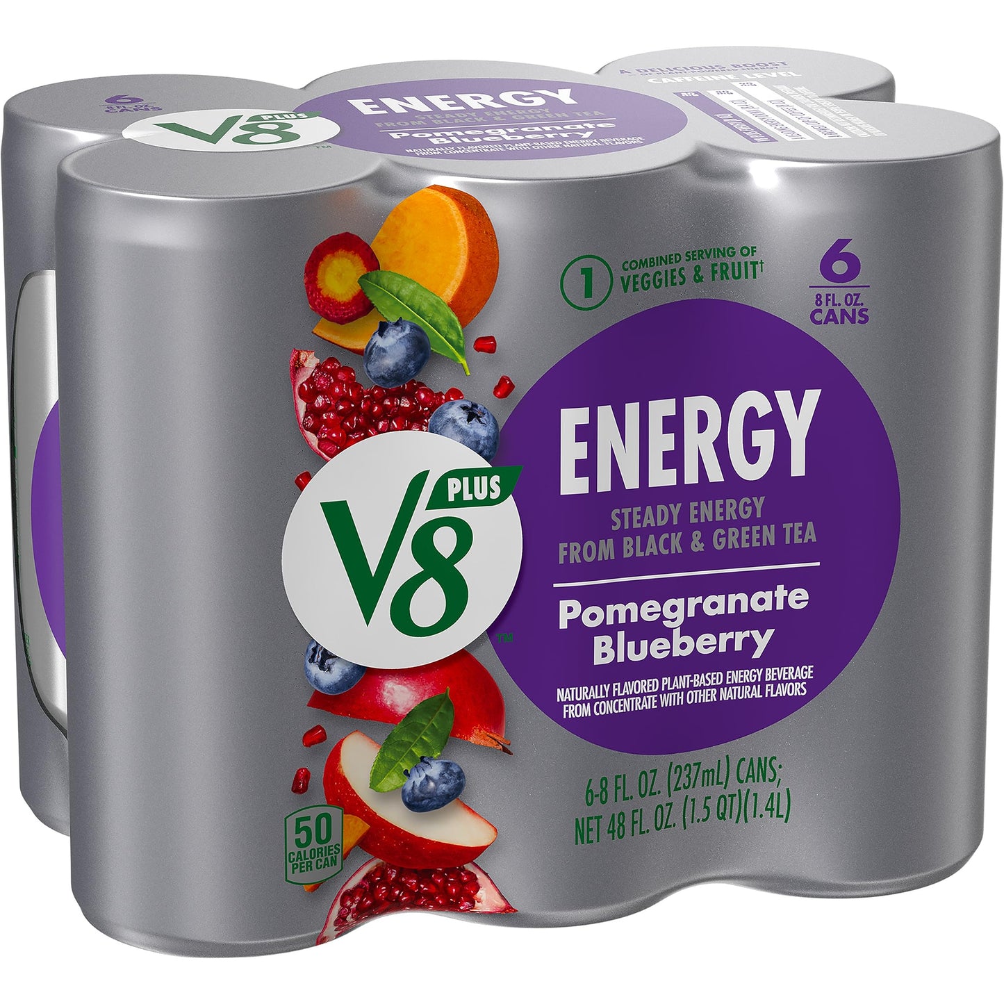 V8 Energy Pomegranate Blueberry Juice Energy Drink 8 fl oz Can 6 Pack