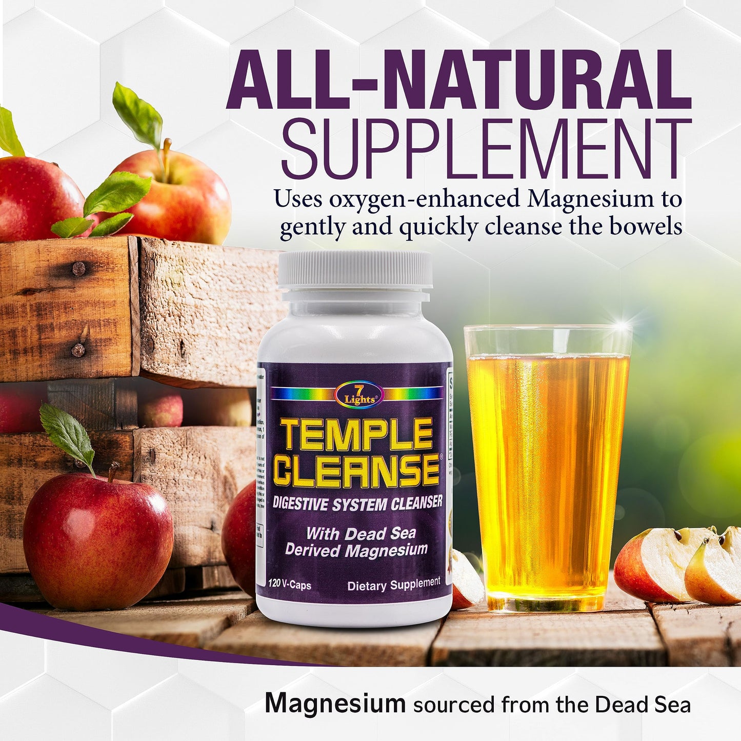 Temple Cleanse 120 Capsules | Oxygen & Dead Sea Magnesium Colon Cleanse Detox, Fast-Acting Constipation Relief, No Gas/Bloating, Vegan Gluten-Free Digestive Cleanse, Gentle on Stomach for Women & Men