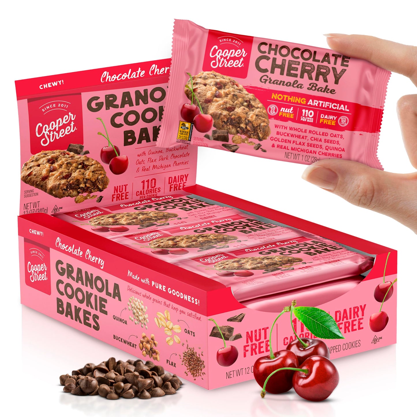 Cooper Street Granola Bakes  Health Chewy Breakfast Granola Bars with Chia Flax Buckwheat and Oats in Delicious Chocolate Cherry Flavor  Individually Wrapped Healthy Breakfast Bars  12 oz  1 Pack