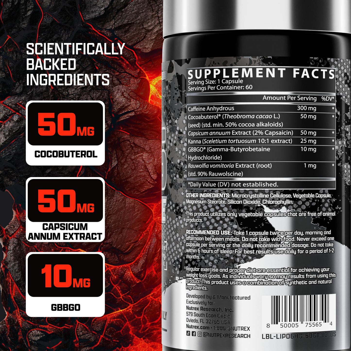 Nutrex Research Lipo-6 Hardcore Supplement, Supports Metabolism & Energy, Dietary Capsules - 60 Count