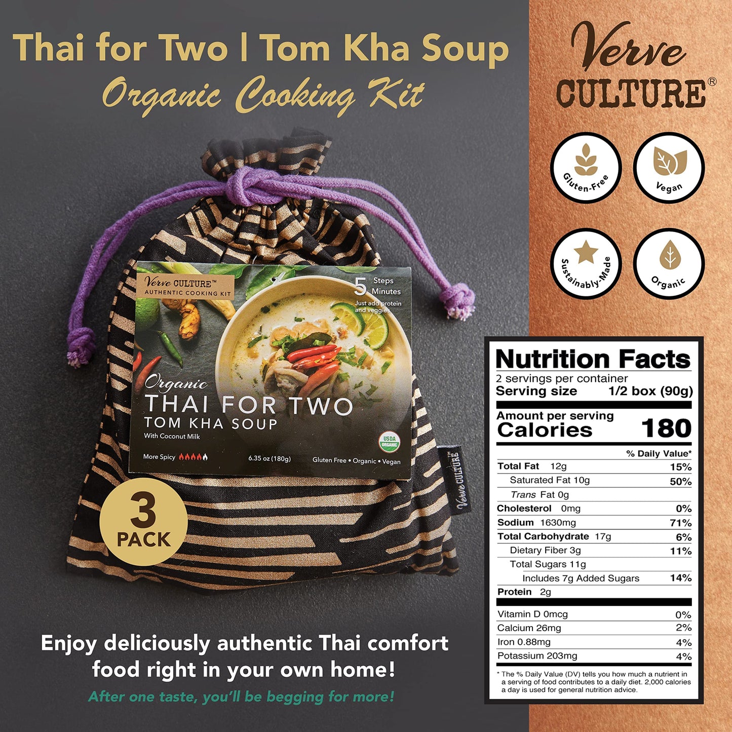 Thai for Two Cooking Kit by Verve CULTURE  USDAOrganic Tom Kha Soup Cooking Kit  Authentic Thai Cuisine  Unique Cooking Gift Set  Vegan GlutenFree  Made in Thailand