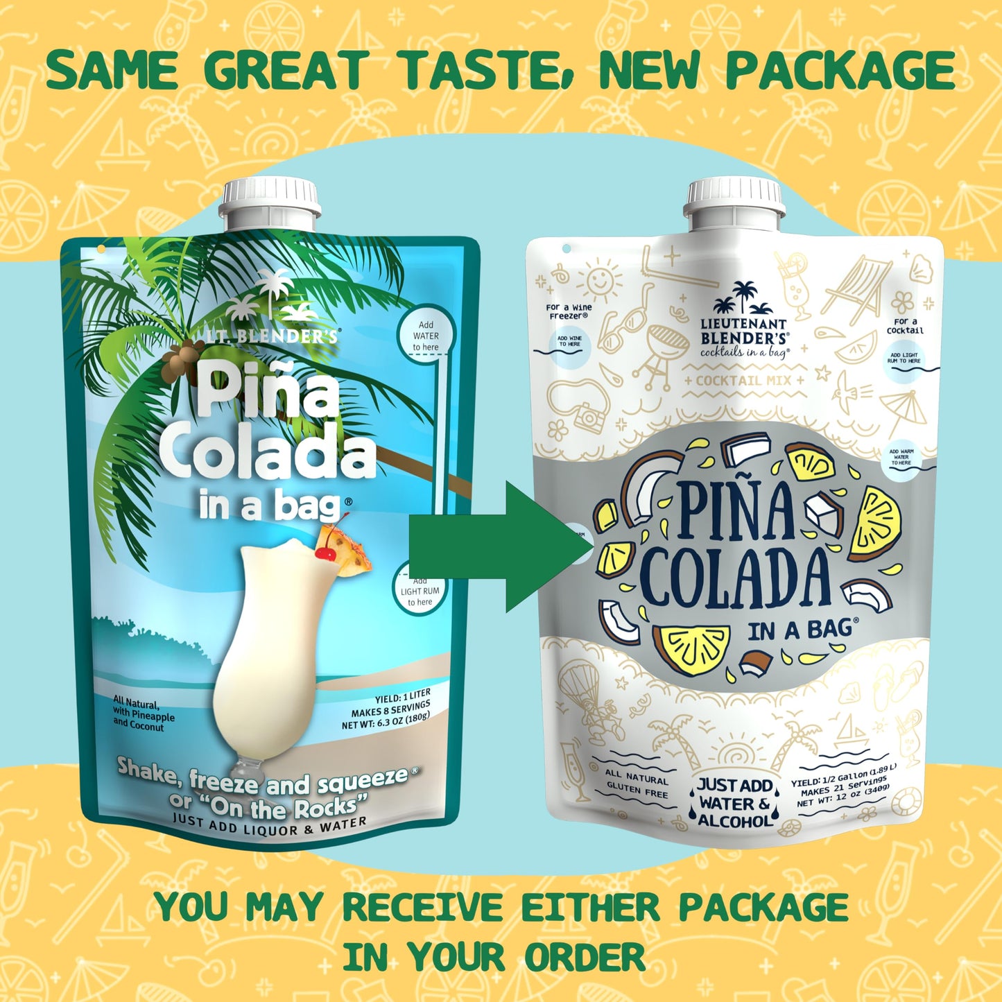 Lt Blenders Pina Colada in a Bag  Pina Colada Drink Mix  Each Bag Makes 12 Gallon of Slushie Pina Colada Mix  Cocktail Mix  Make a Cocktail Wine Slushie or Mocktail  Pack of 4