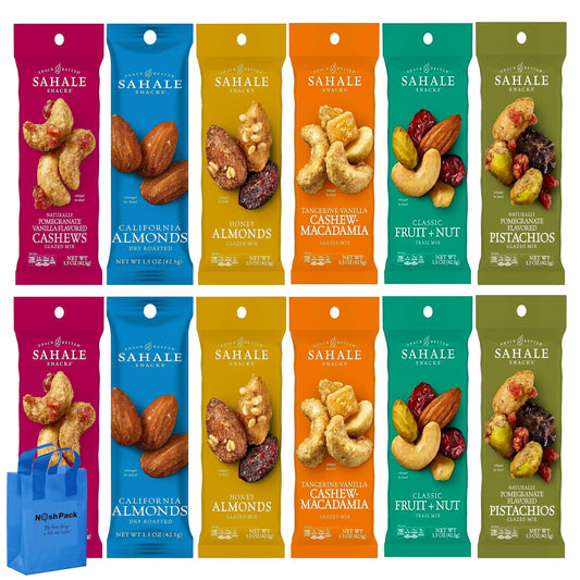 NOSH PACK Sahele Snacks Variety Pack Nuts  12 Pack 15 Oz Bulk Snack Packs Honey Almond Roasted Almond Pomegranate Pistachio Pomegranate Vanilla Cashew Tangerine Vanilla Macadamia with NP Bag