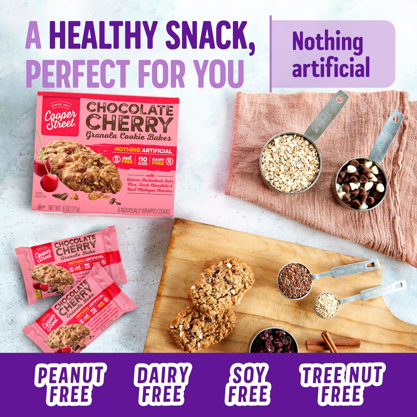 Cooper Street Granola Bakes  Health Chewy Breakfast Granola Bars with Chia Flax Buckwheat and Oats in Delicious Chocolate Cherry Flavor  Individually Wrapped Healthy Breakfast Bars  12 oz  1 Pack