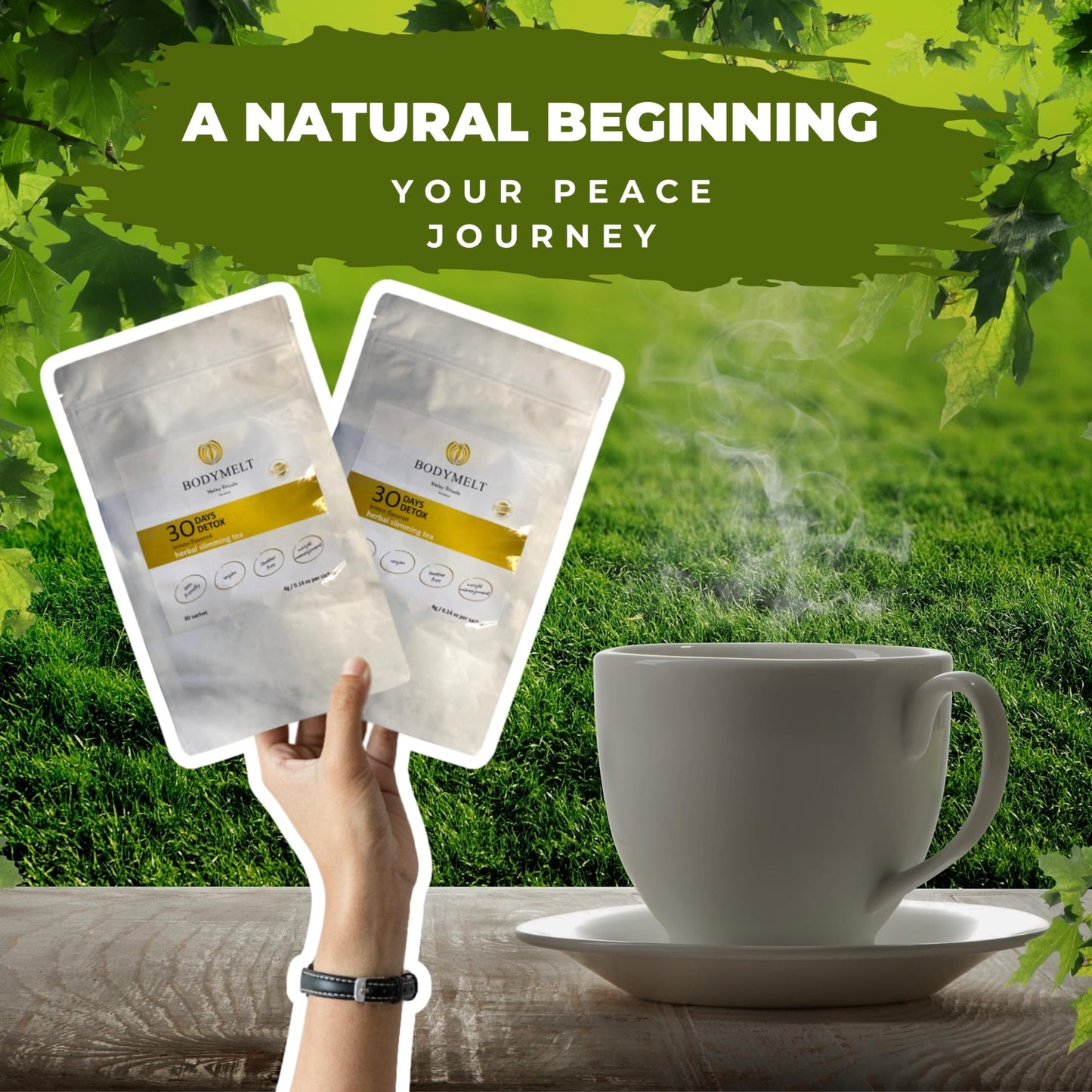 BODYMELT 30 Days Detox Tea Powder Form | Herbal Tea Formula | 30 Sachet Powder | 4g | 15 Herbal Mix & Energy Booster - Keto-Friendly | 4.2oz | Includes Mate, Gingseng, Ginger