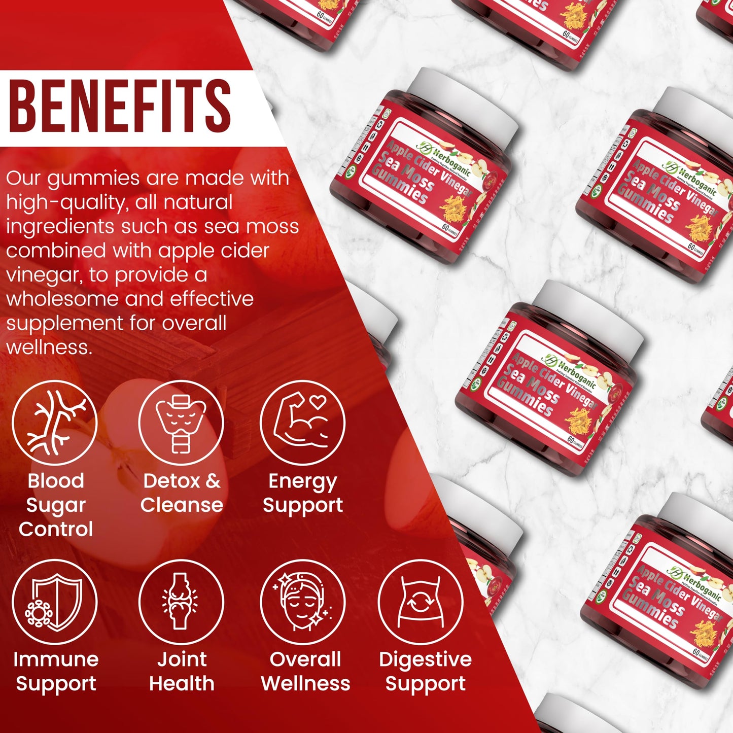 HERBOGANIC Apple Cider Gummies, 60 Gummies for Your Over All Health and Wellness