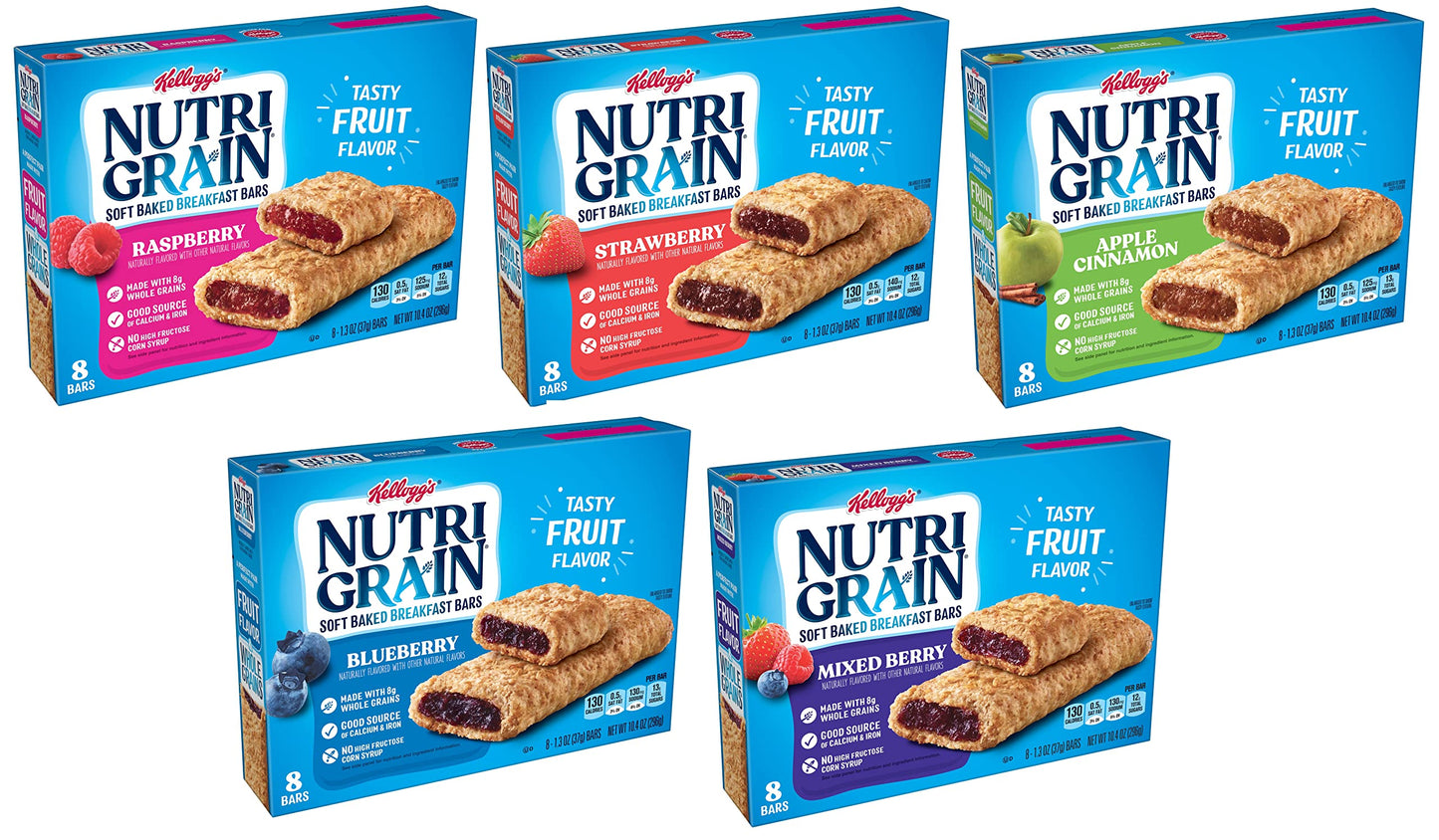 Soft Baked Breakfast Bars Raspberry Strawberry Apple Cinnamon Blueberry and Mixed Berry 104 Ounce Pack of 5  with Two Make Your Day Lollipops