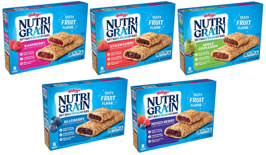 Soft Baked Breakfast Bars Raspberry Strawberry Apple Cinnamon Blueberry and Mixed Berry 104 Ounce Pack of 5  with Two Make Your Day Lollipops