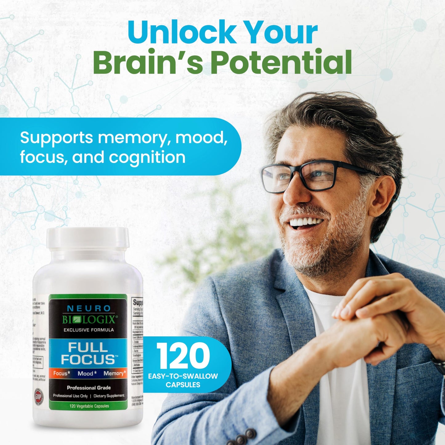 Full Focus™ 120 Capsules - Comprehensive Brain Supplement for Optimal Memory, Focus & Cognition - Brain Support Supplement to Promote Enhanced Mood, Relaxation, Dopamine Balance & More