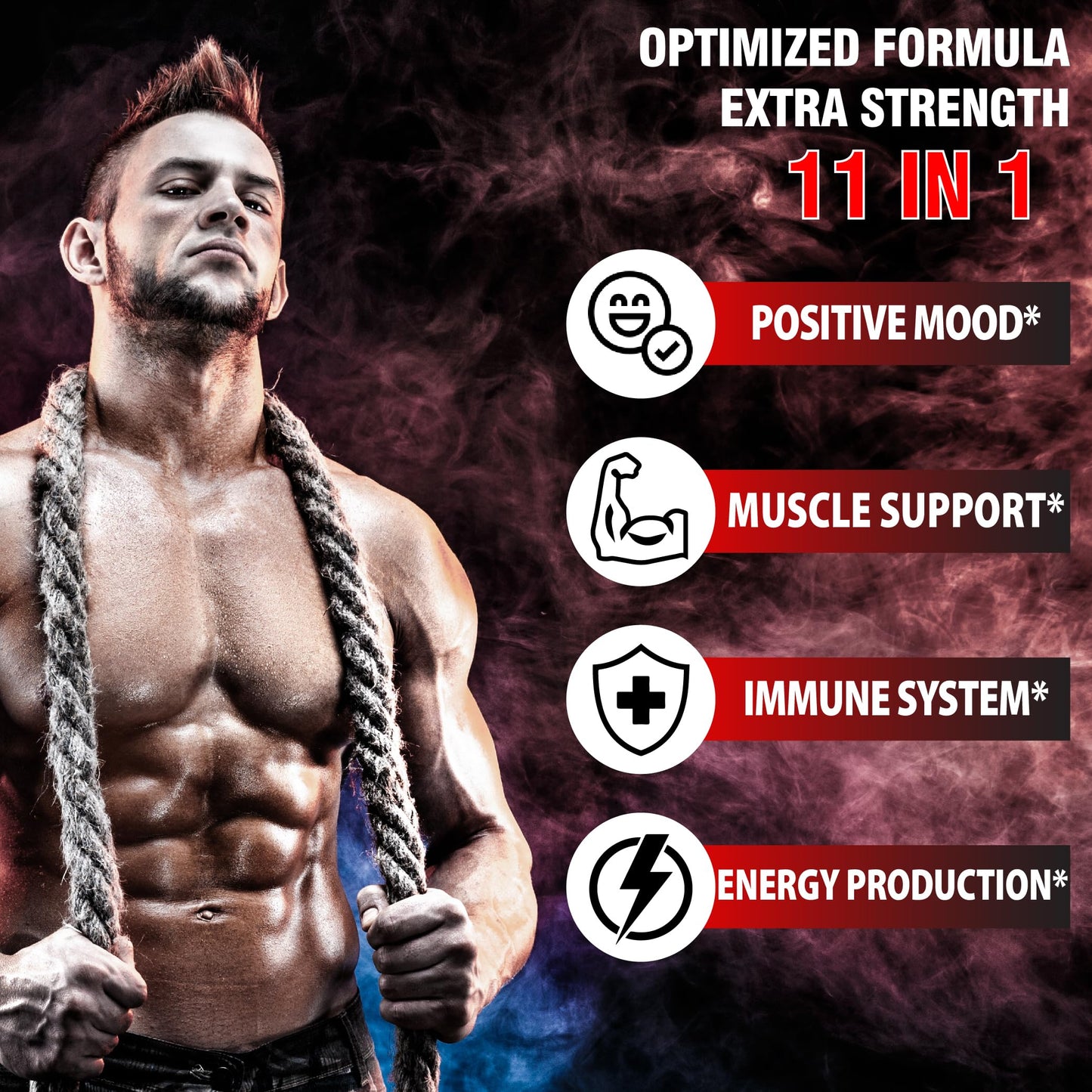Testosterone Supplement for Men with Ashwagandha, Tribulus, Ginseng & More - 11 Herbs - Strength Support - 60 Vegan Capsules 1 Month Supply