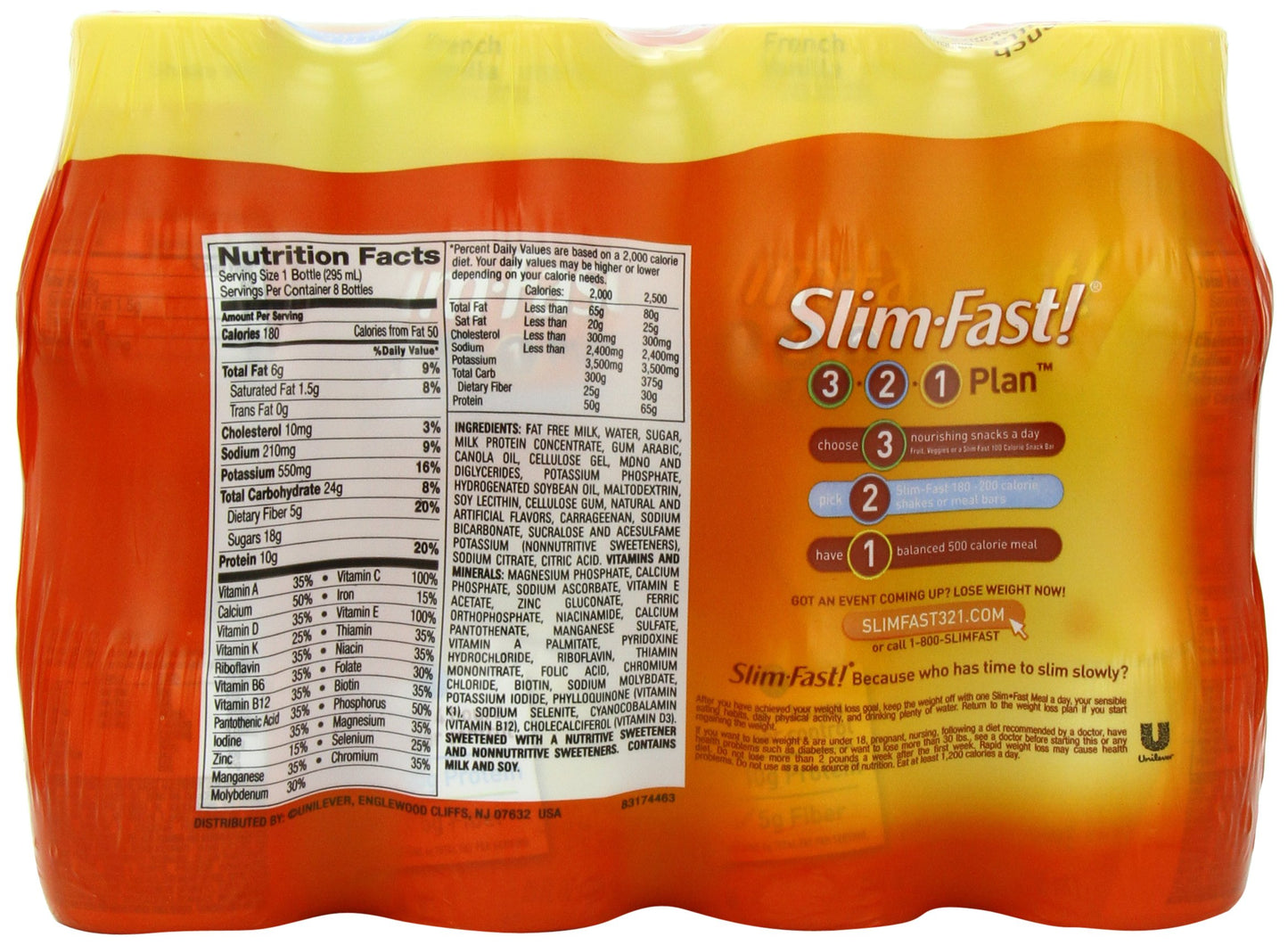 SlimFast Ready to Drink Bottles, French Vanilla Meal Replacement Shake, 10-Ounces, 8 Count