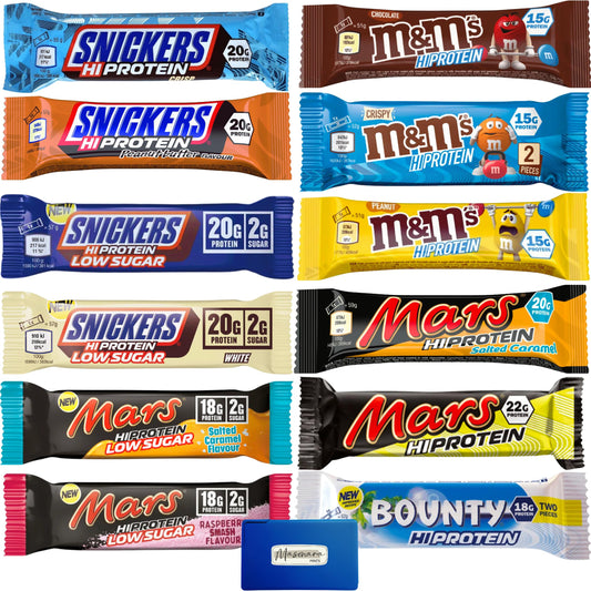 Snickers Mars MMs Hi Protein Bars Variety 12 Pack  Bundled with Masonara Mints  Snickers High Protein Bars and Others 1522g Protein per Bar  12 Bars 660g Total