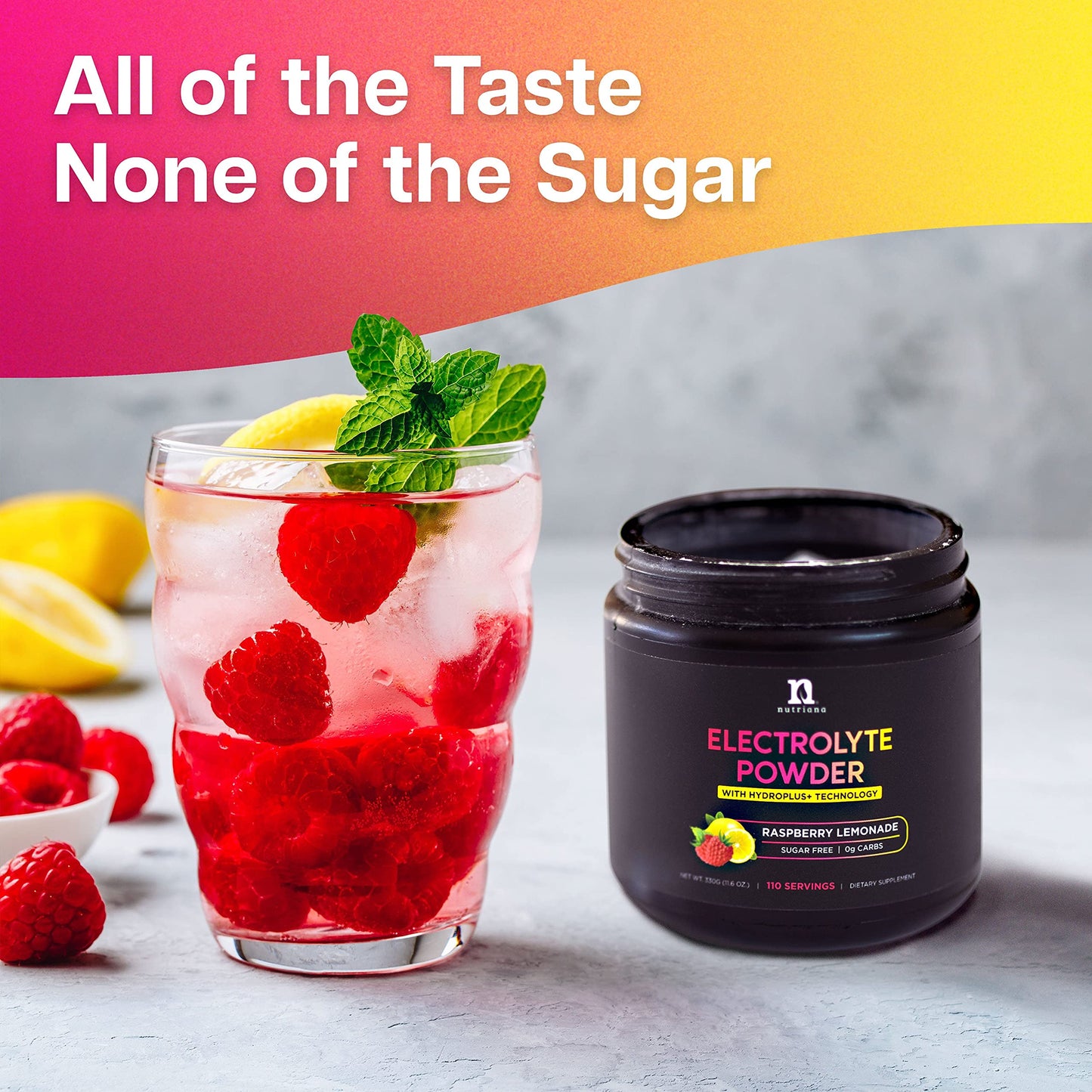 Nutriana Keto Electrolytes Powder No Sugar - Zero Carb & Zero Calorie Electrolyte Drink Mix - Sugar Free Electrolytes for Hydration Powder - Fasting Electrolytes Raspberry Lemonade Flavor