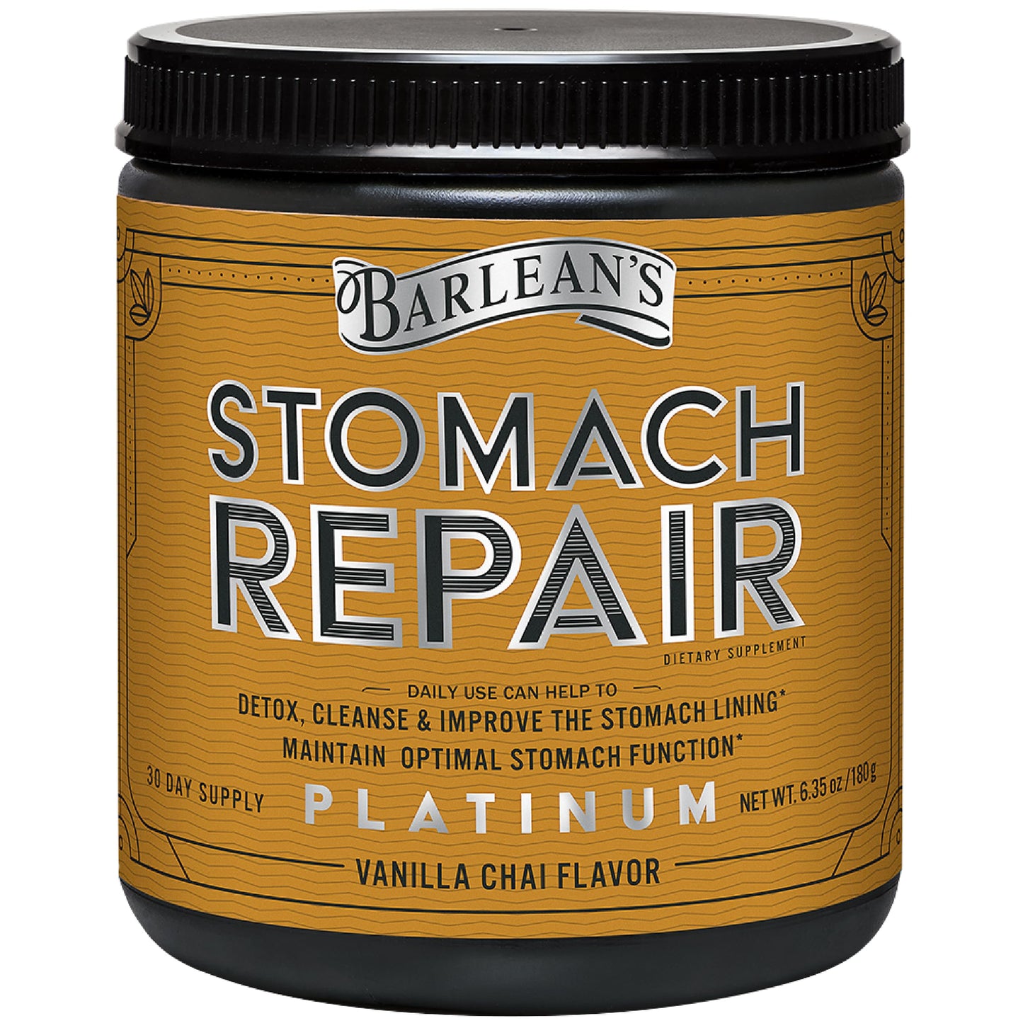 Barlean's Stomach Repair Gut Health Powder Supplement, Fiber and Digestive Support Supplements Blend for Detox and Cleanse, Vanilla Chai Drink Mix, 6.35 oz