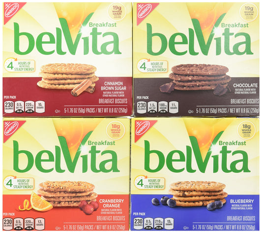BelVita Breakfast Biscuits Variety Pack  Blueberry Chocolate Cinnamon Brown Sugar  Cranberry Orange 1 88 oz Box of Each Flavor Bundle of 4