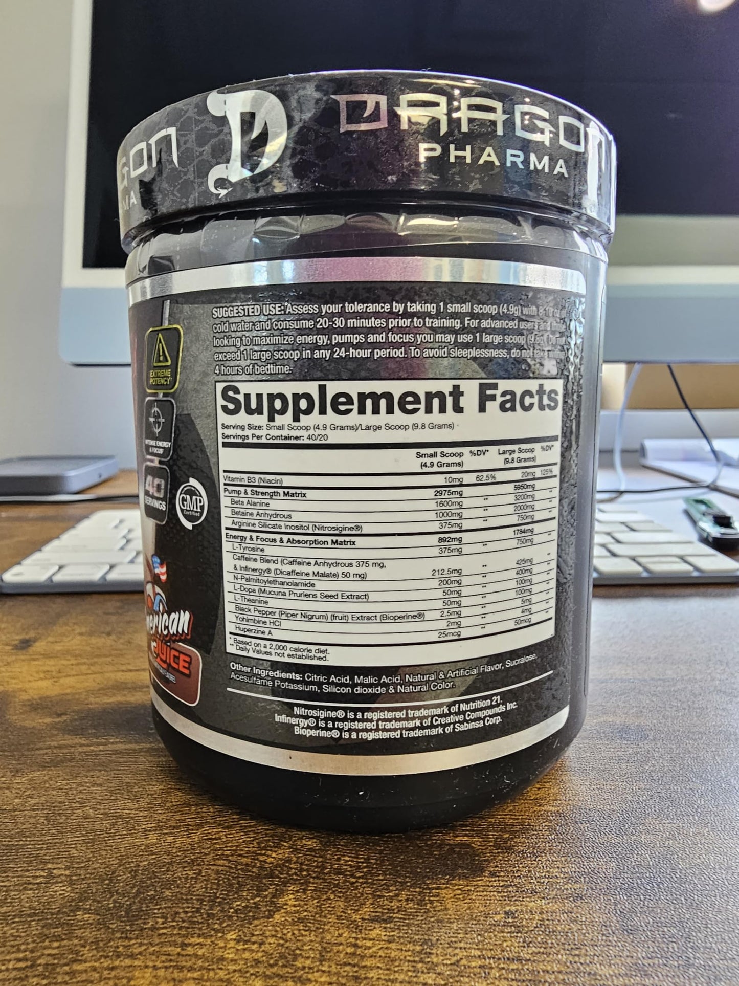 DRAGON PHARMA Venom Extreme Potency Pre-Workout, Laser Sharp Focus + Energy, Intense Performance, Proven Ingredients for Enhanced Vasodilation & Endurance (40 Servings, American Juice)