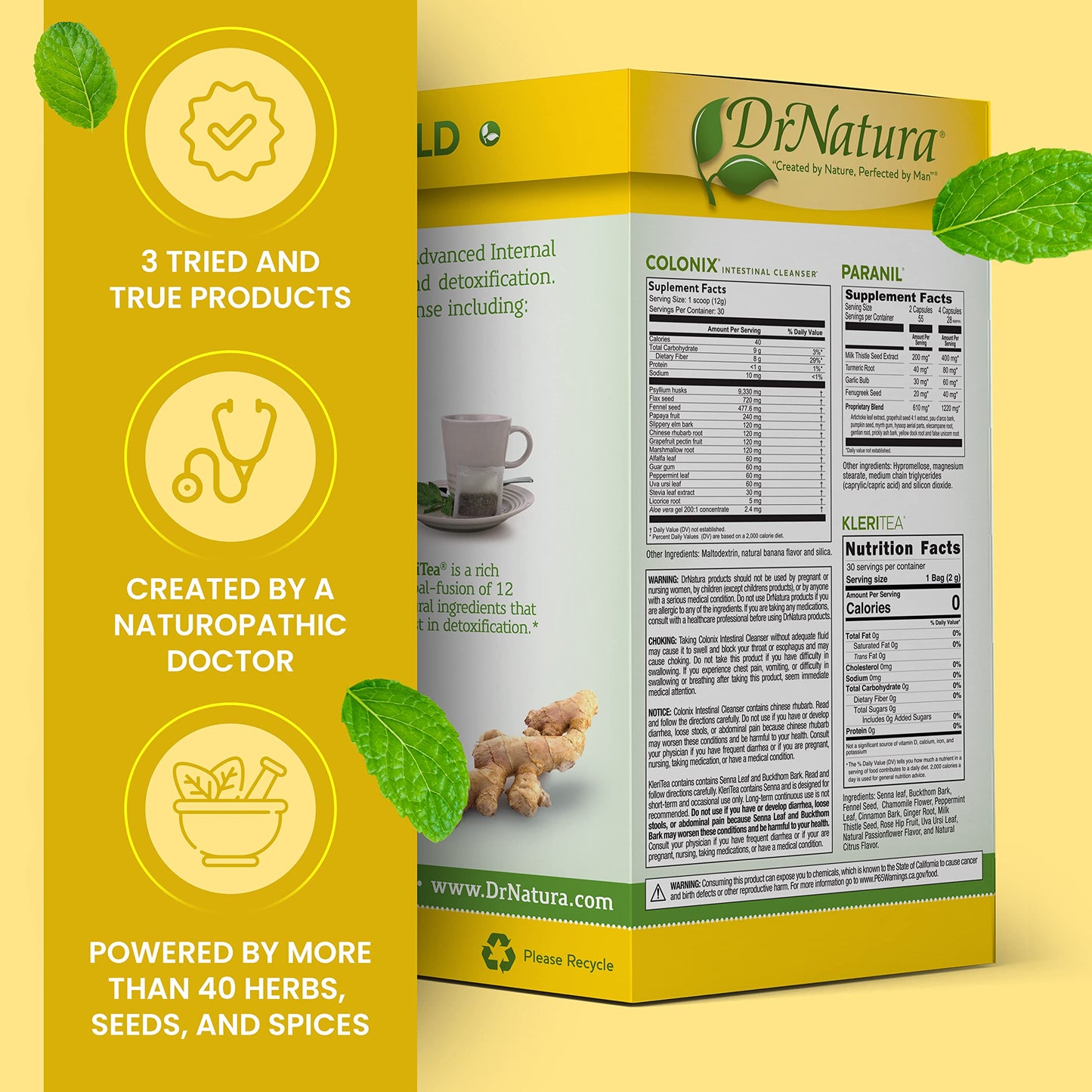 DrNatura Colonix Kit Whole Psyllium Husk Powder for Colon Cleanse, 30 Day Pack Colon Cleanser (16 oz)