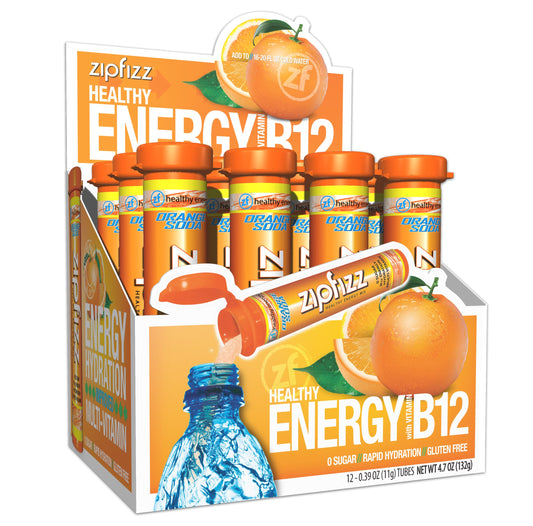 Zipfizz Energy Drink Mix Electrolyte Hydration Powder with B12 and Multi Vitamin Orange Soda 12 Count