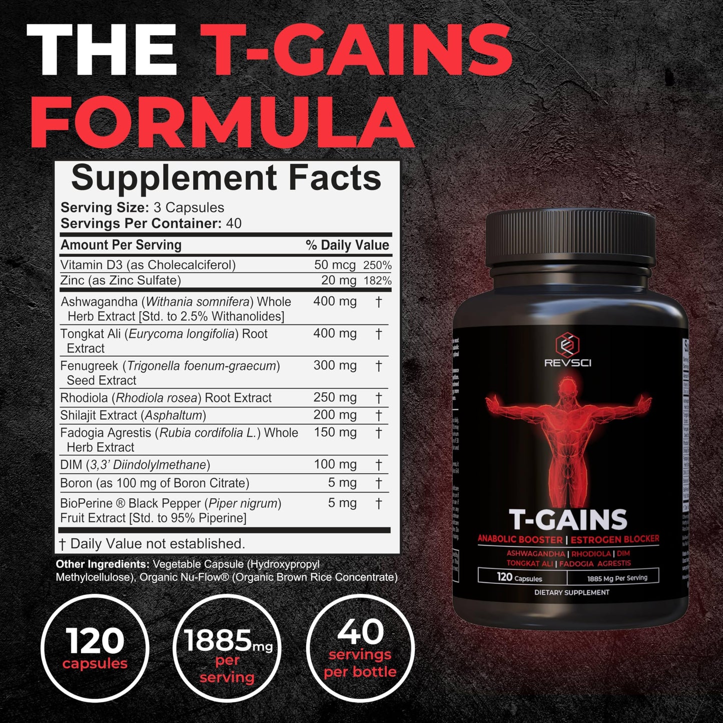 Anabolic Booster & Muscle Builder for Men, Total GAINS Muscle Growth & Estrogen Blocker for Men, Ashwagandha Shilajit for Men, Fadogia Agrestis Tongkat Ali for Men, HGH Supplements for Men, 120 Count