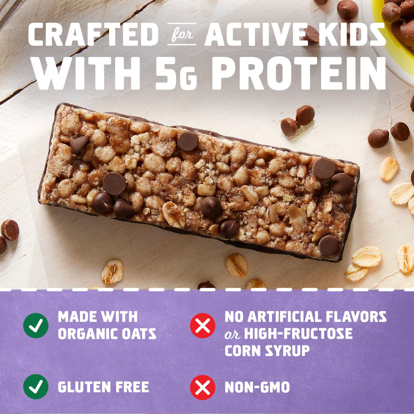 CLIF Kid Zbar Protein - Chocolate Chip - Crispy Whole Grain Snack Bars - Made with Organic Oats - Non-GMO - 5g Protein, 1.27 Oz - 15 Count (Pack of 1)