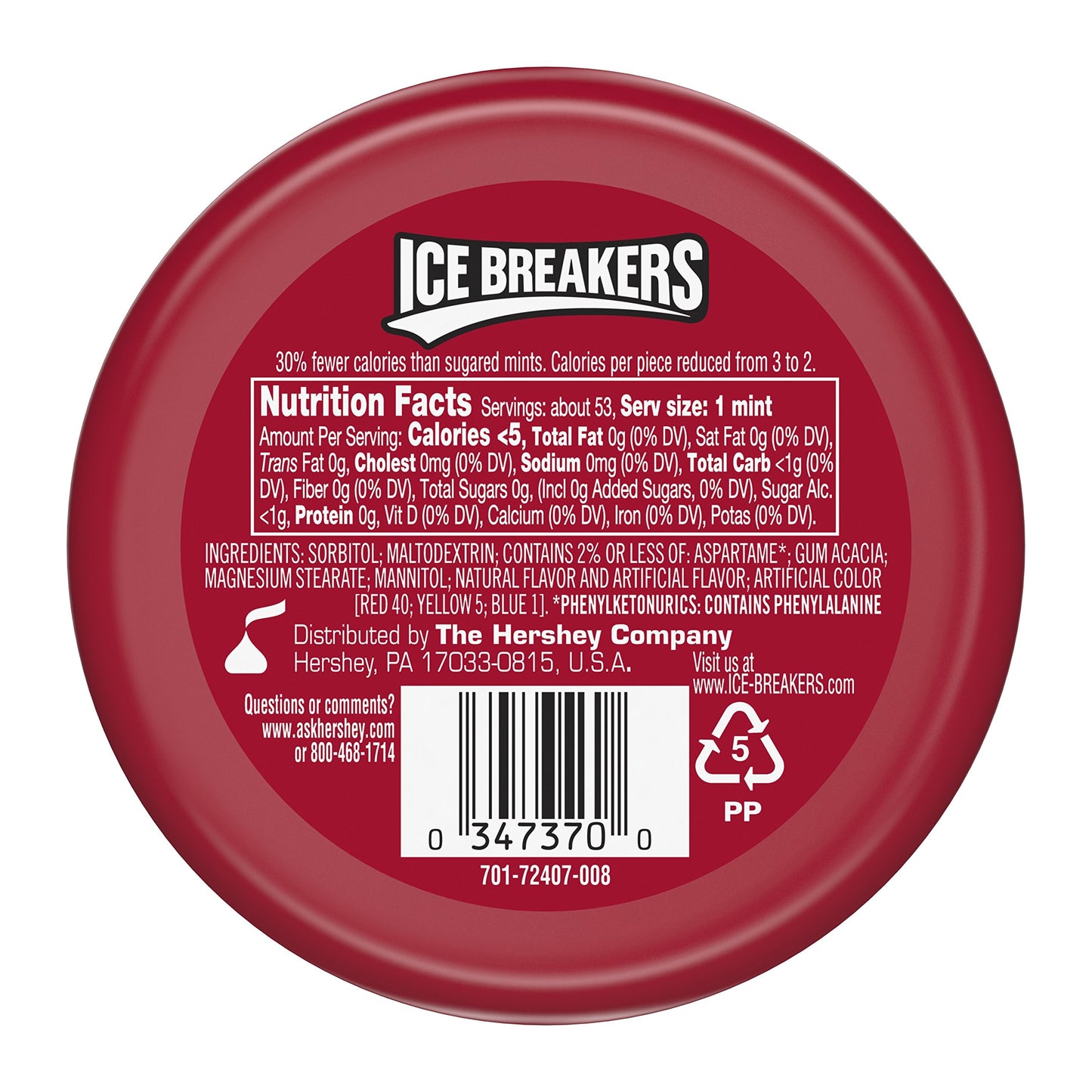 ICE BREAKERS Holiday Mints Candy Cane Flavor Sugar Free 15 Ounce Container Count of 8