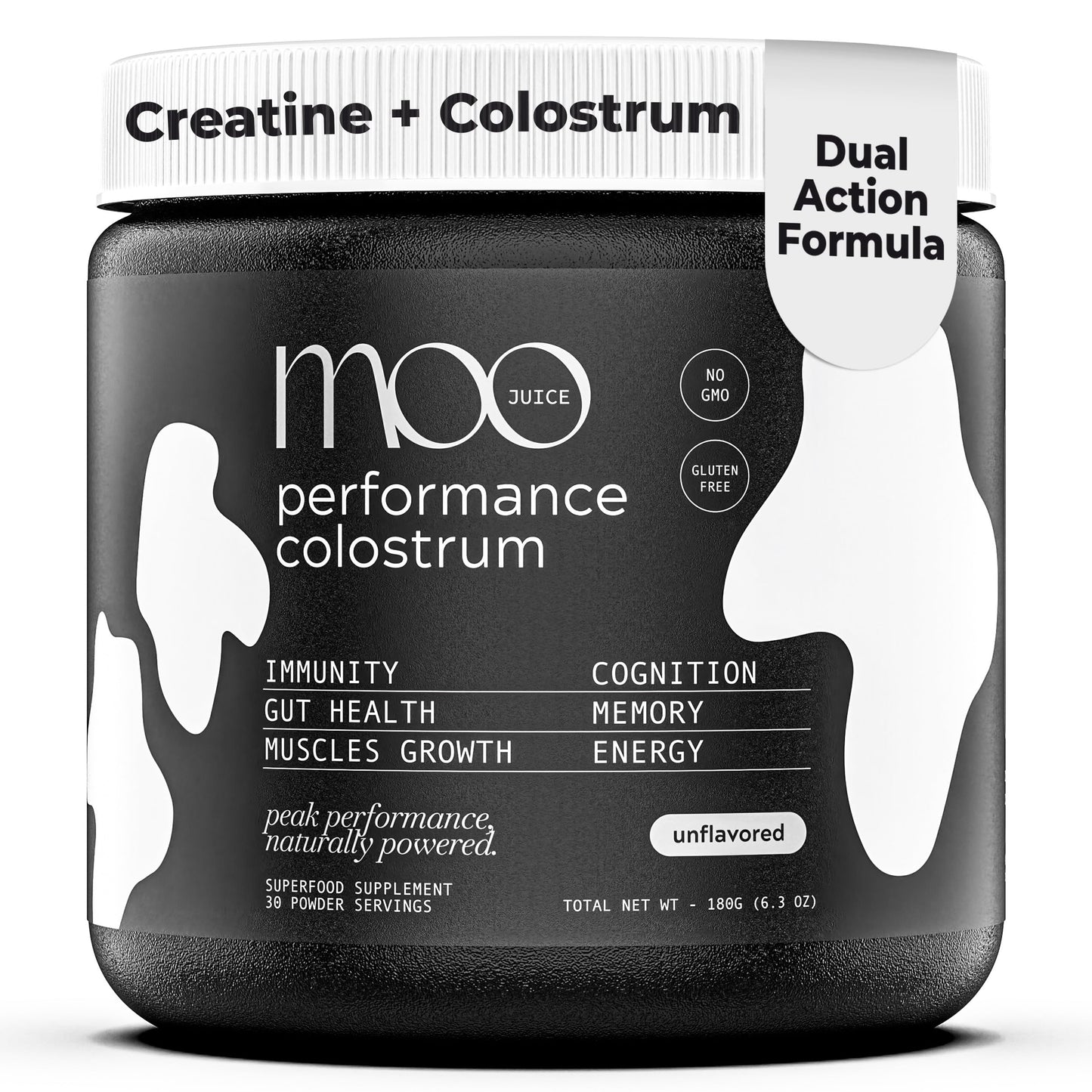 Moo Juice Colostrum Powder - 2000mg Grass-Fed Bovine Colostrum + 5000mg Creatine Monohydrate - Supports Gut Health, Immunity, Muscle Recovery & Energy - No Fillers, Non-GMO | Unflavoured 6.3oz