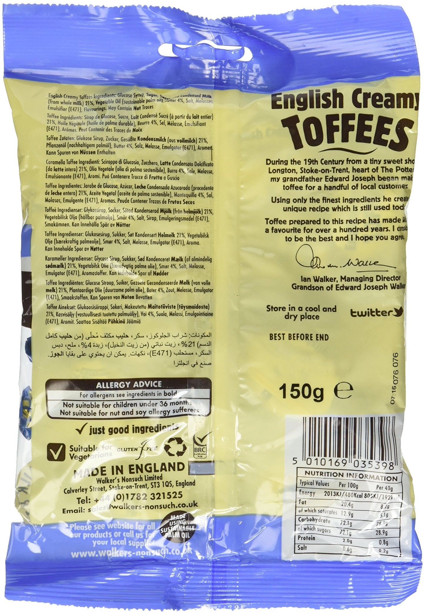 Walkers Nonsuch English Creamy Toffees 53 oz Two bags