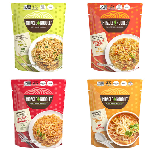 Miracle Noodle Variety Pack Pad Thai Japanese Curry Spaghetti Marinara  Thai Thom Yum  Ready to Eat Shirataki Noodles Konjac Noodles Gluten Free Vegan Paleo  Keto Friendly  4Pack