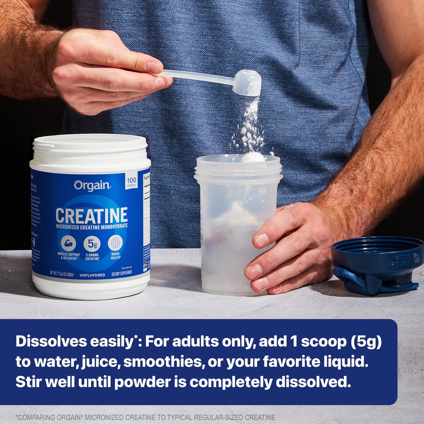 Orgain Creatine Monohydrate Micronized Powder, Unflavored, Supports Muscle Growth, Post Workout Recovery and Brain Health, No Artifical Additives, Non-GMO, 100 Servings, 17.64 Oz