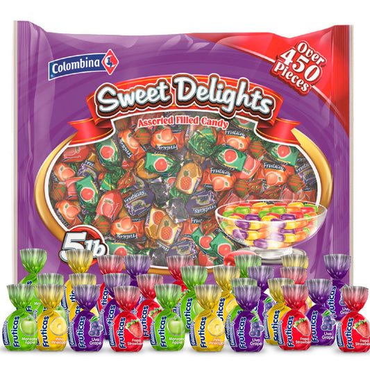 Colombina Sweet Delights Assorted Filled Candy Rainbow Variety Pack Individually Wrapped Ideal for Parties Birthdays and Pinata Filler 5lbs Pack of 1