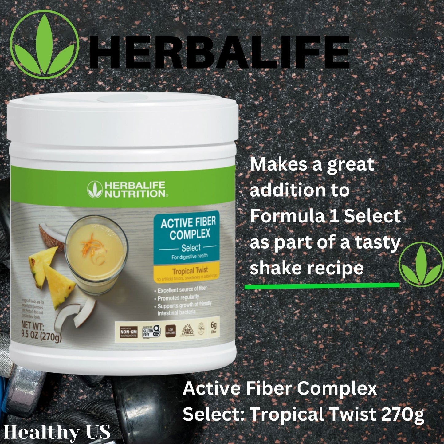 HerbalifeHERBALIFE Active Fiber Complex Select: Tropical Twist 270g for Digestive Health, No Artificial Flavors or Sweeteners, Gluten-Free, Made with Non-GM Ingredients, Certified Vegetarian