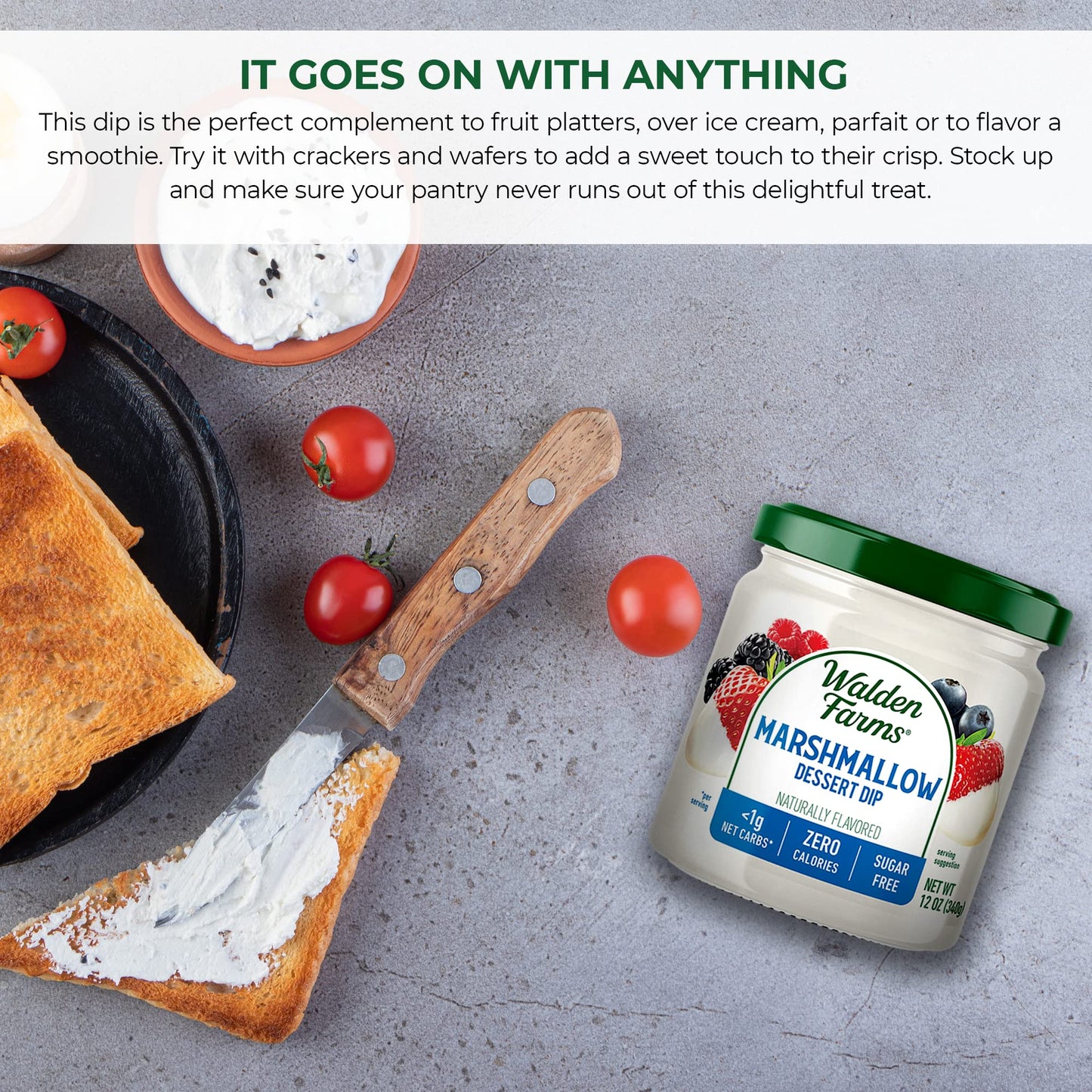 Walden Farms Marshmallow Dipping 12 oz Jar  Smooth  Creamy Vegan Paleo and Keto Friendly 0g Net Carbs  Perfect for Fruit Platters Ice Cream Parfait Smoothies Crackers and More