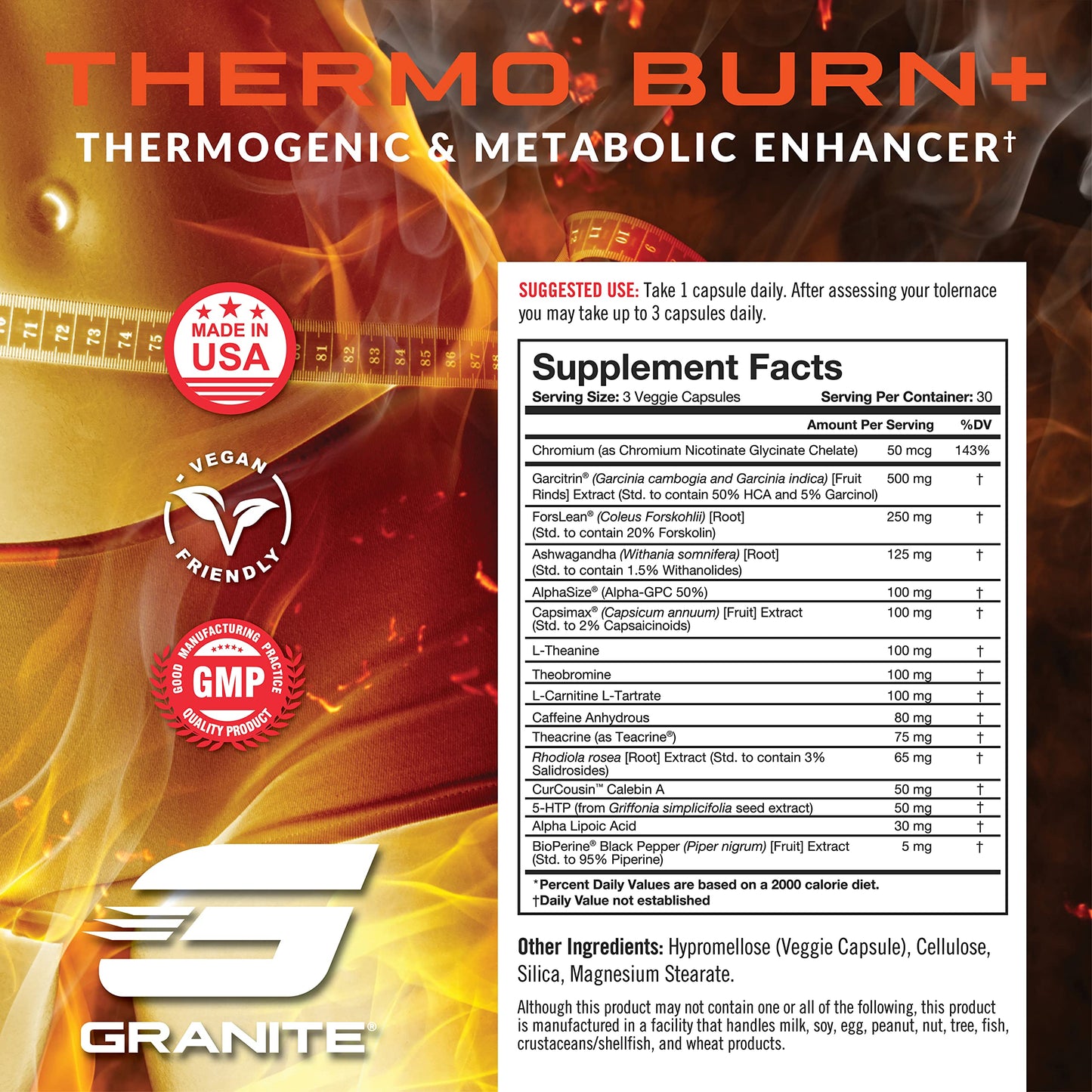 Thermo Burn by Granite, New Advanced Formula for Thermogenic, Metabolic, Mood & Appetite Support with Alpha GPC, Theobromine, & 5-HTP (90 Capsules)