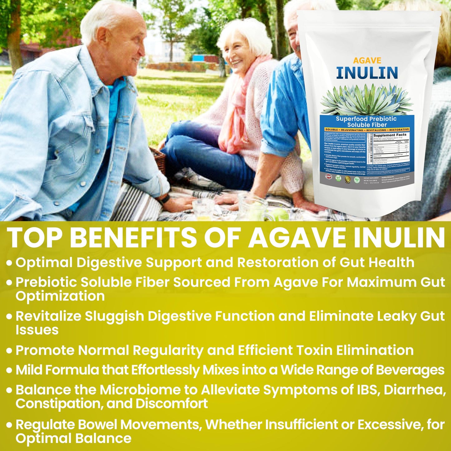 Kidney Restore Organic Inulin Powder (48oz/3 lbs) Gentle Agave Prebiotic Soluble Fiber Supplement for Digestive Support, Gut Health, Vegan Baking, Smoothies & Drinks