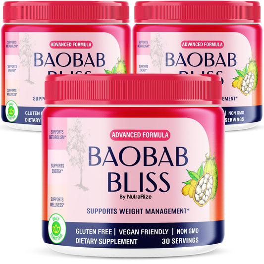 NutraRize (Pack of 3 Baobab Bliss Powder, The Secret Native African Coffee, Baobab Bliss Detox to Support Fitness & Healthy Lifestyle, All Natural Fiber Supplement, Organic Review (90 Servings)