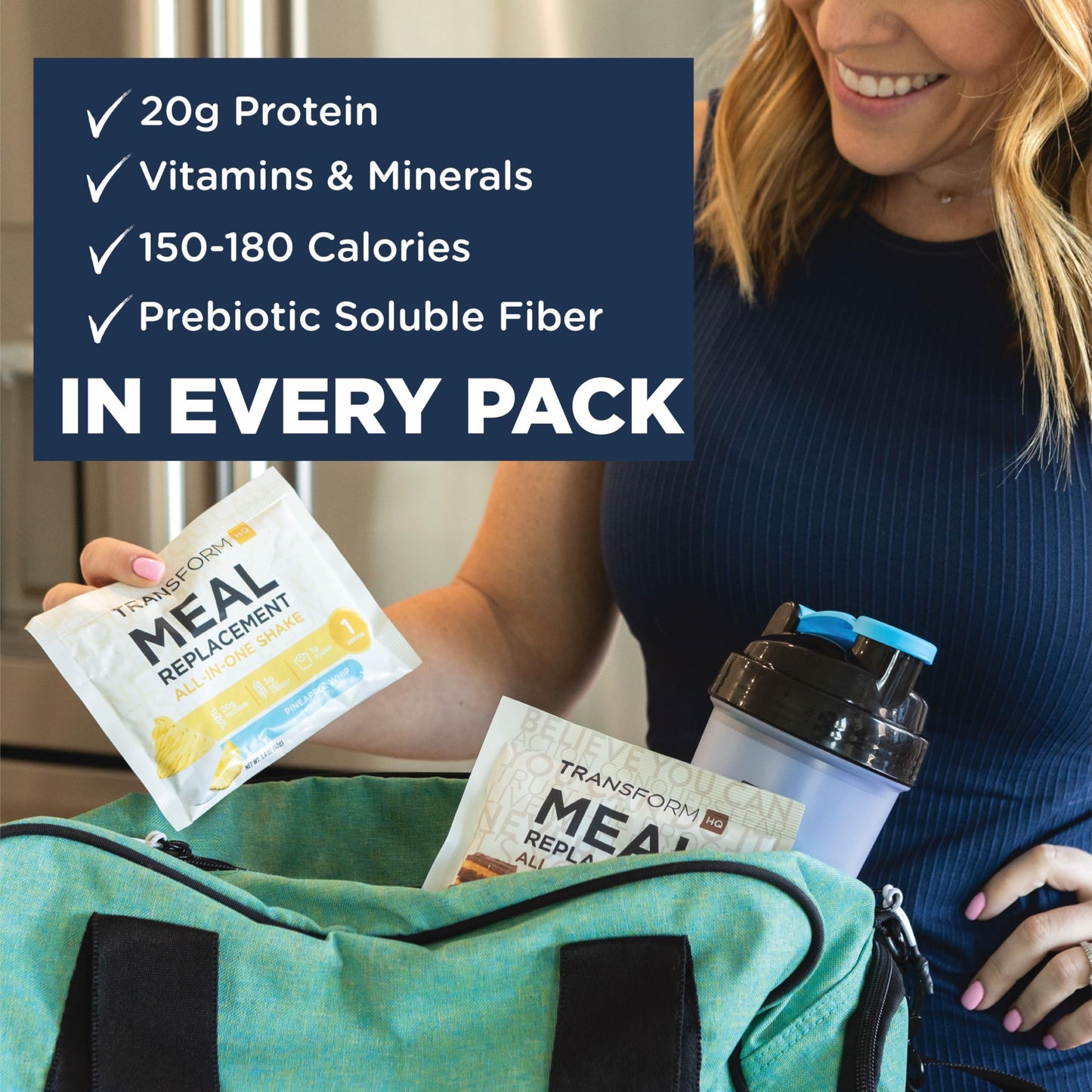 TransformHQ Meal Replacement Shake Variety Box With Shaker, 7 Single-Serving Shake Packs