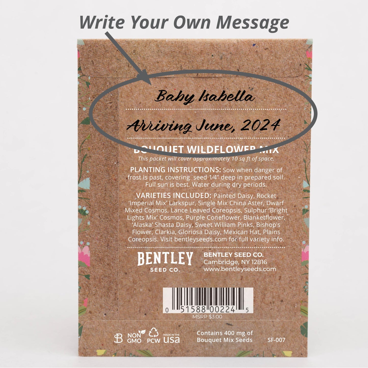 BENTLEY SEED CO Oh Baby Flower Seeds Packets  GirlBoy Baby Shower Favors  PreFilled 25 Wildflower Seed Packs for Favor  EcoFriendly Gift  Babys Guest Giveaways  NonGMO Seeds  Brown Envelop