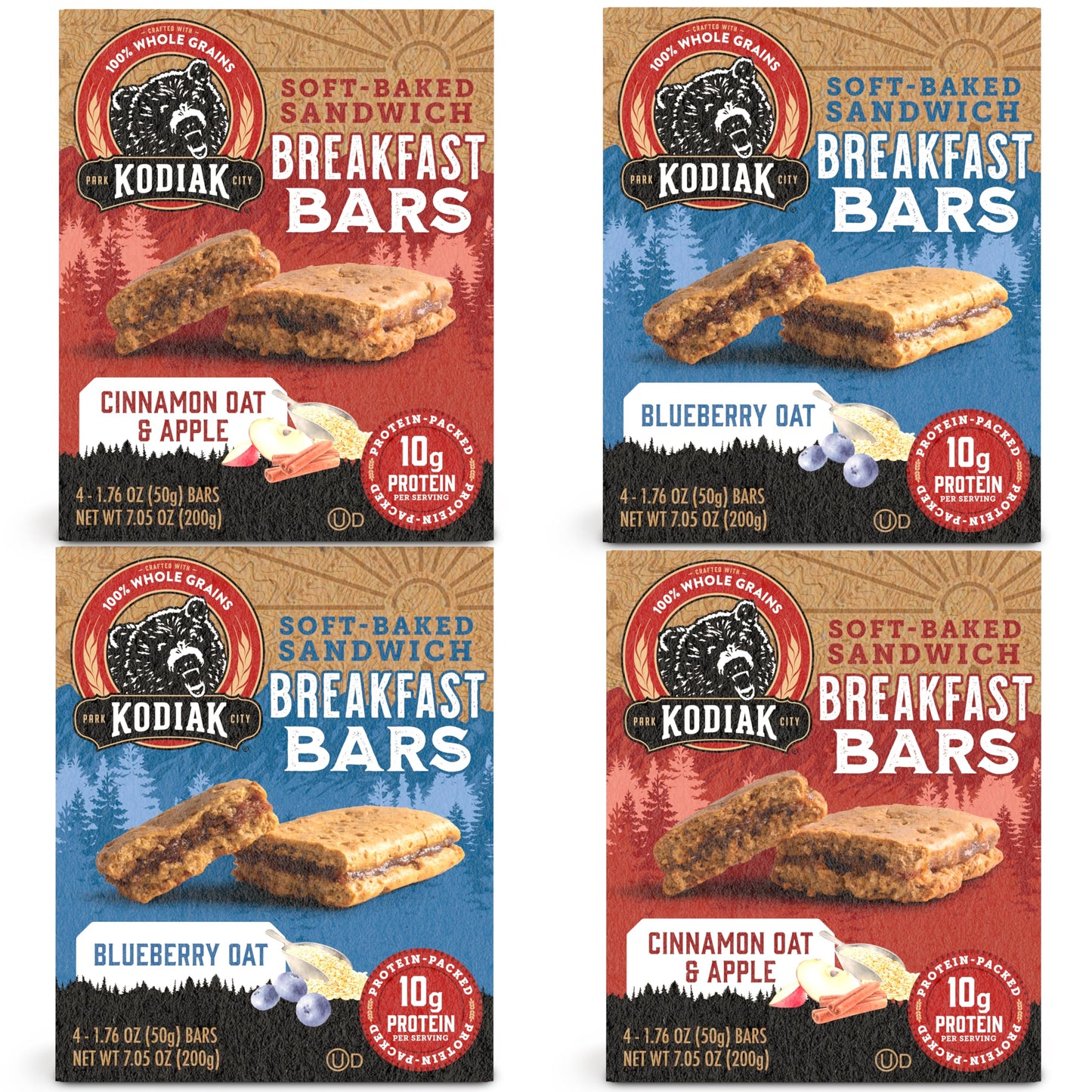Kodiak Cakes Breakfast Bar Sandwich Variety of 4 packs 2 Flavors 10g of Protein  176 Ounce