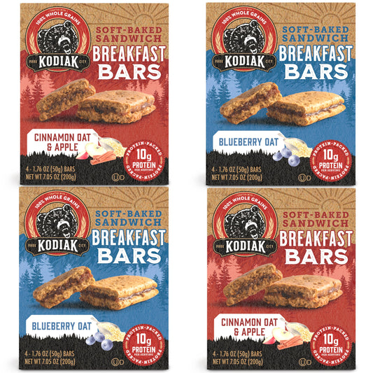 Kodiak Cakes Breakfast Bar Sandwich Variety of 4 packs 2 Flavors 10g of Protein  176 Ounce
