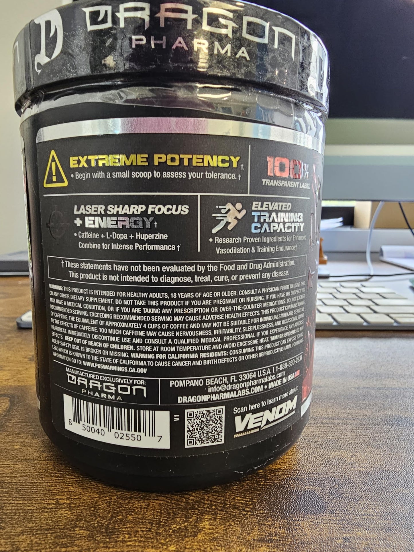 DRAGON PHARMA Venom Extreme Potency Pre-Workout, Laser Sharp Focus + Energy, Intense Performance, Proven Ingredients for Enhanced Vasodilation & Endurance (40 Servings, American Juice)