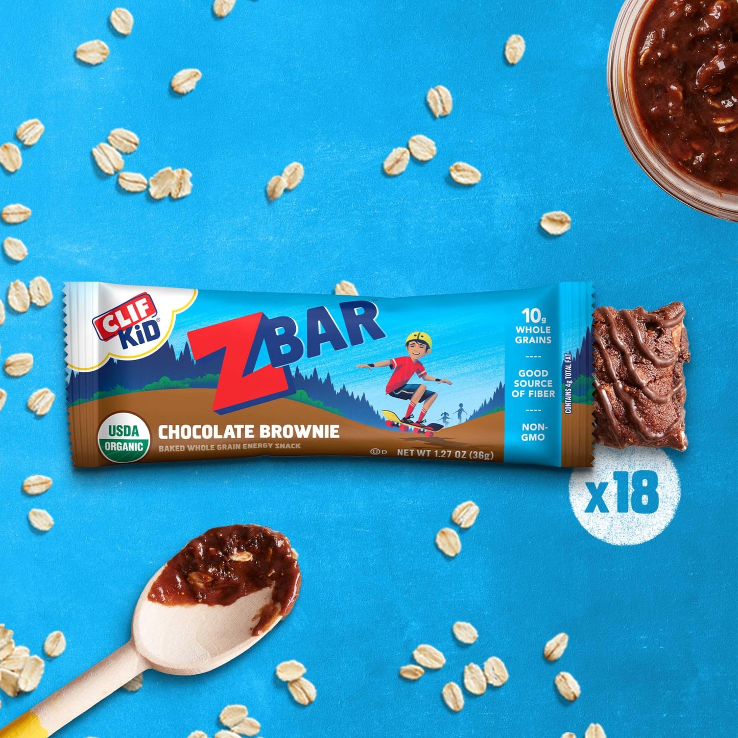 CLIF Kid Zbar  Chocolate Brownie  Soft Baked Whole Grain Snack Bars  USDA Organic  NonGMO  PlantBased  127 oz 18 Pack