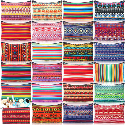 SilTriangle 24 Pieces Makeup Bags Bulk Canvas Cosmetic Bags Purse Organizer Zipper Cosmetic Pouch Portable Travel Toiletry Pouch for Women Men Gifts, 7 x 4 Inch(Mexico)