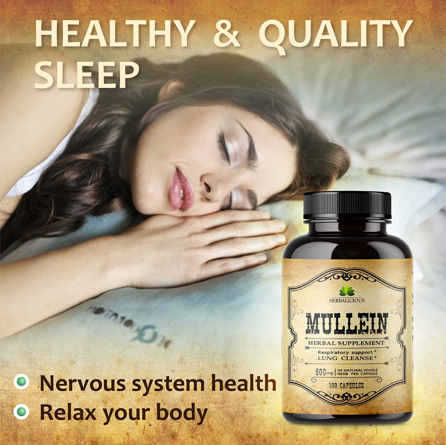 HERBALICIOUS Mullein Leaf Capsules - Verbascum Thapsus Supplement - Herbal Extract Promoting Lung Respiratory & Digestive Wellness - Lung Cleanse & Detox Support Pills - Vegan Non-GMO, 100 Capsules
