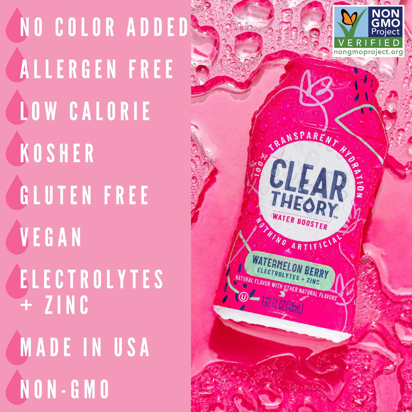 Clear Theory Water Flavoring Drops with Electrolytes Water Enhancer Liquid Flavored Water Drink Mix Hydration for Kids Vegan Gluten Free Low Calorie Watermelon Berry 4 Pack 162 Fl Oz Bottles