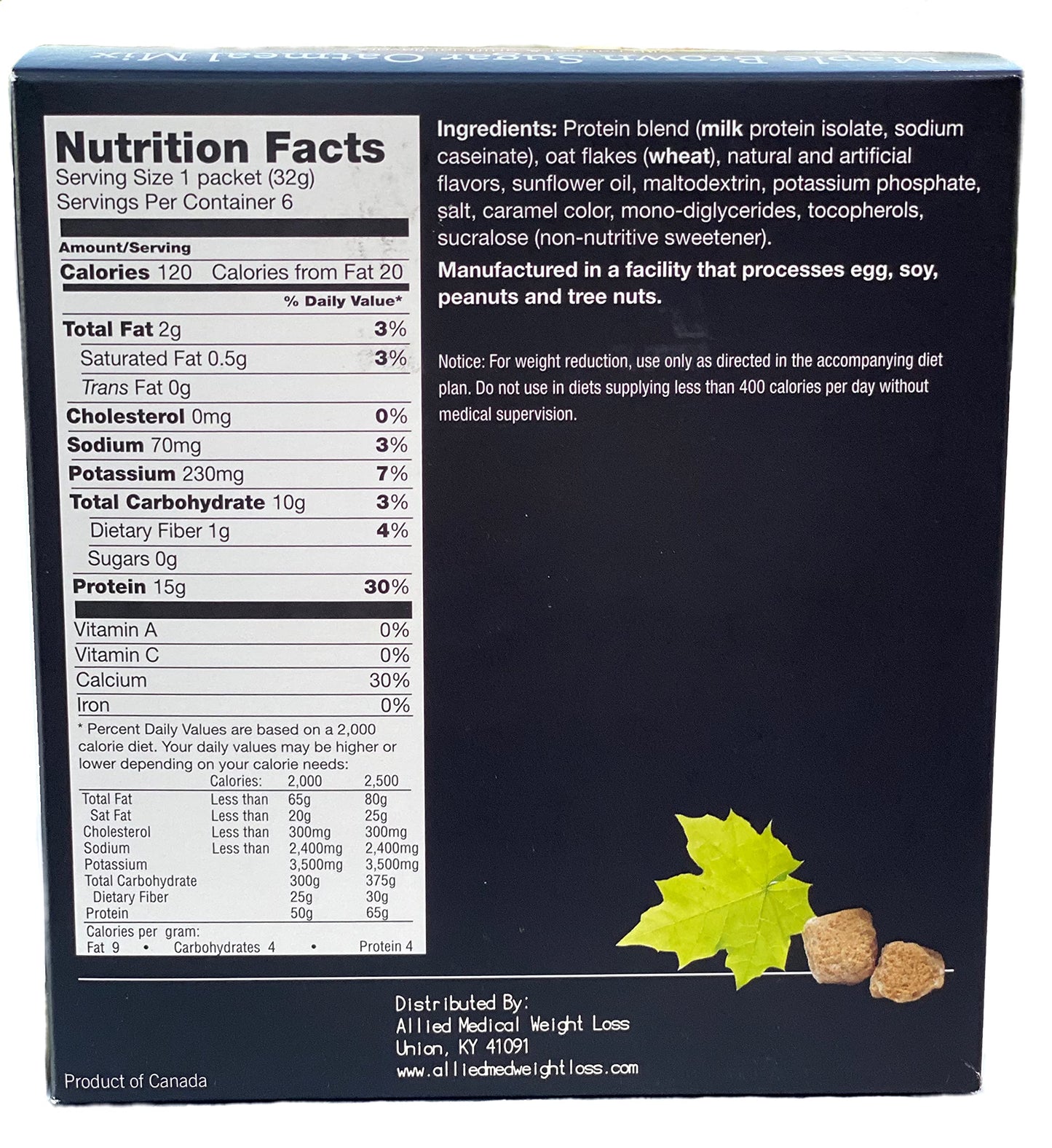Maple & Brown Sugar Oatmeal - High Protein/Low Cal/Low Carb/Weight Loss (6ct.)