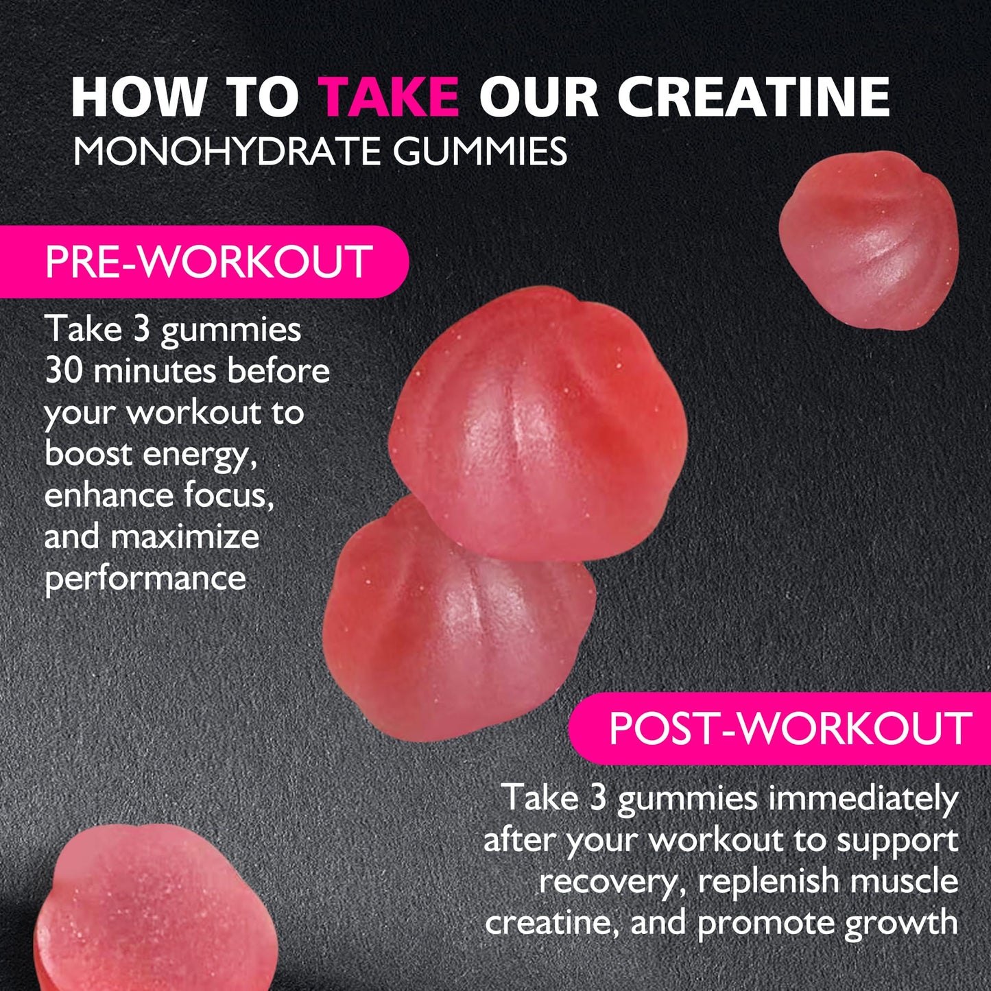 BEAST BITES Nutrition Creatine Monohydrate Gummies for Men & Women - 5g of Creatine Monohydrate per Serving - Sugar Free,Vegan, Strawberry Flavor, 135 Count (45 Servings)