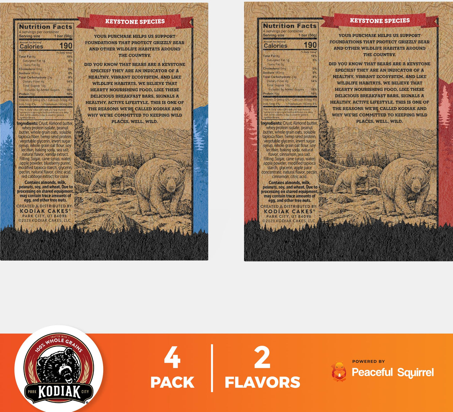 Kodiak Cakes Breakfast Bar Sandwich Variety of 4 packs 2 Flavors 10g of Protein  176 Ounce